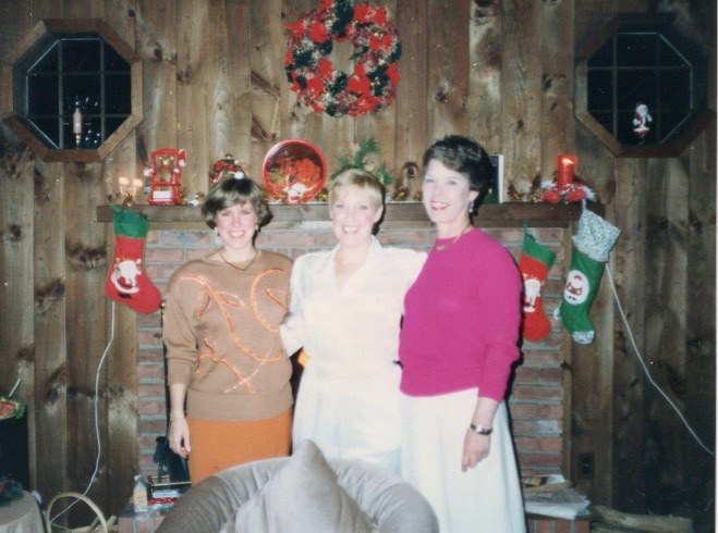 Eileen, Patricia, and Ann Carroll at Christmas