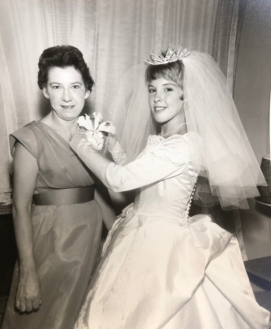 Helen Carroll with daughter Patricia on her wedding day, August 31, 1963